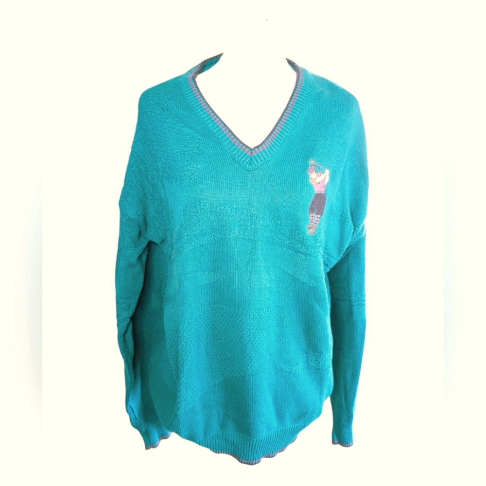 Isle Of Cotton Mens XLT V-Neck Sweater Golf turquoise
